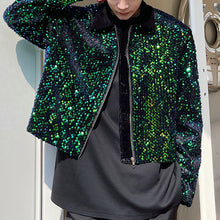 Load image into Gallery viewer, Fish Scale Blue-green Sequined Jacket