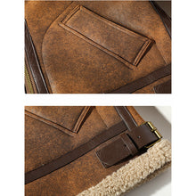 Load image into Gallery viewer, Fleece Thick Lapel Motorcycle Leather Jacket