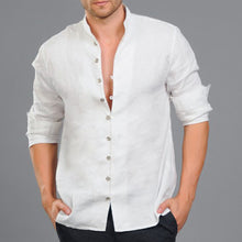 Load image into Gallery viewer, Stand-up collar Long-sleeved Linen Shirt