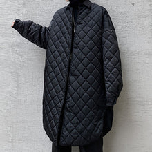 Load image into Gallery viewer, Winter Shirt Collar Mid-length Rhombic Cotton Coat