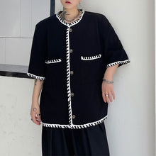 Load image into Gallery viewer, Thin Webbing Panel Short Sleeve Cardigan