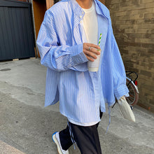 Load image into Gallery viewer, Blue Striped Casual Stand Collar Shirt