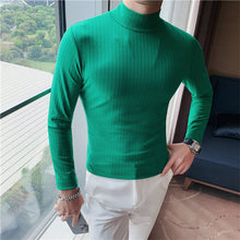 Load image into Gallery viewer, Half Turtleneck Slim Striped Long Sleeve Top