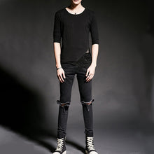 Load image into Gallery viewer, Slim Fit Fringe Cutout Half Sleeve T-Shirt