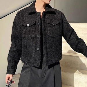 Solid Lapel Knit Cropped Jacket