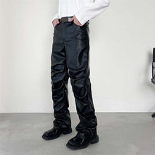 Load image into Gallery viewer, Dark Punk Folded Pile PU Pants