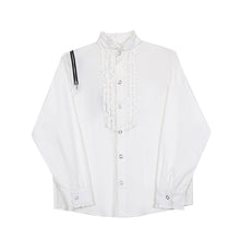 Load image into Gallery viewer, Ruffles Stand Collar Zipper Cutout Off Shoulder Shirt