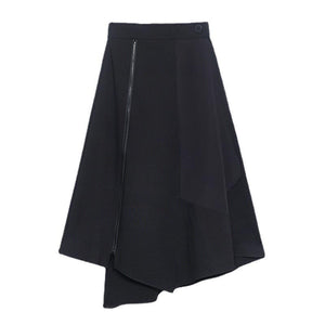 High Waist Zipper Slit A-Line Skirt