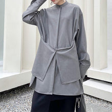 Load image into Gallery viewer, Stand Collar Cross Button Irregular Shirt