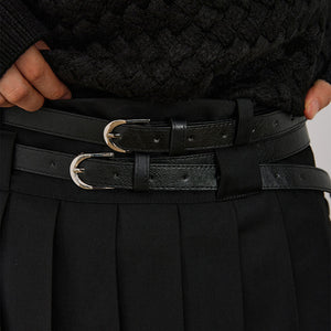 Double Belt Pleated A-line Skirt