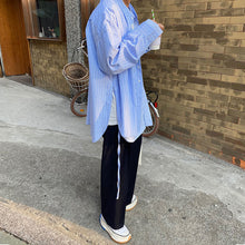 Load image into Gallery viewer, Blue Striped Casual Stand Collar Shirt