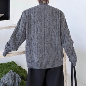 Button Stand Collar Loose Sweater