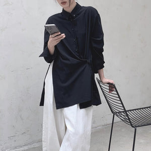 Loose Slit-buttoned Two-way Shirt