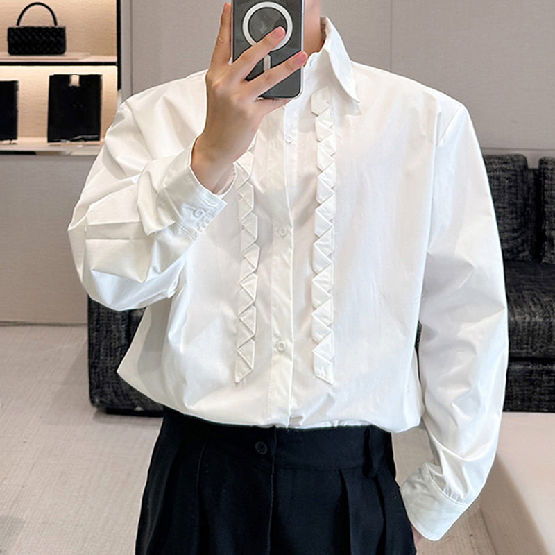 Lace Lapel Casual Long Sleeve Loose Shirt