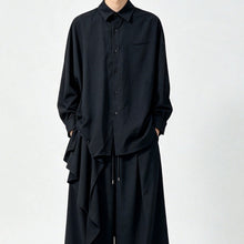 Load image into Gallery viewer, Japanese Draped Asymmetric Hem Long Sleeve Shirt Wide-leg Pants Two-piece Set
