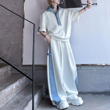 Load image into Gallery viewer, American Casual Contrast Color Stitching Hooded Sweatshirt Wide Leg Trousers Two-piece Set
