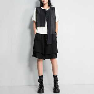 Round Neck Irregular Cotton and Linen Slit Vest