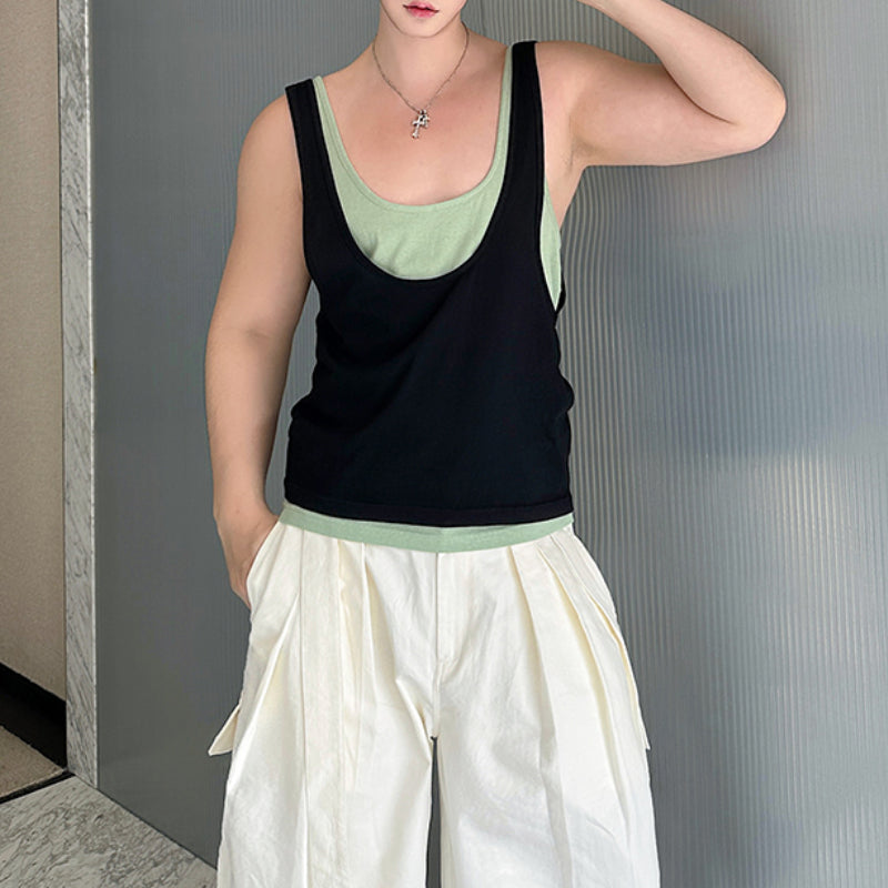 Contrast Color Layered Casual Sleeveless Vest