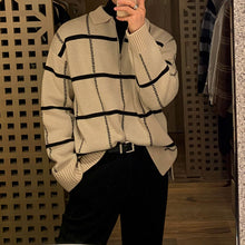 Load image into Gallery viewer, Retro Lapel Plaid Loose Casual Sweater
