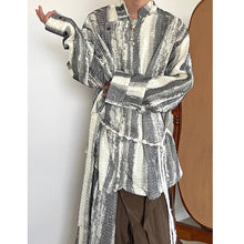 Load image into Gallery viewer, Vintage Tie-dye Ribbon Stand Collar Pleated Shirt
