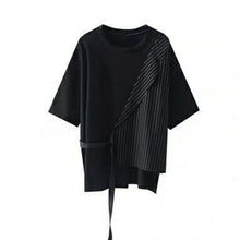 Load image into Gallery viewer, Fake Two-piece Straight Lace-up Striped Patchwork T-shirt
