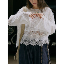 Load image into Gallery viewer, Women's Washed Cotton Lace Cut Out Breathable Shirt
