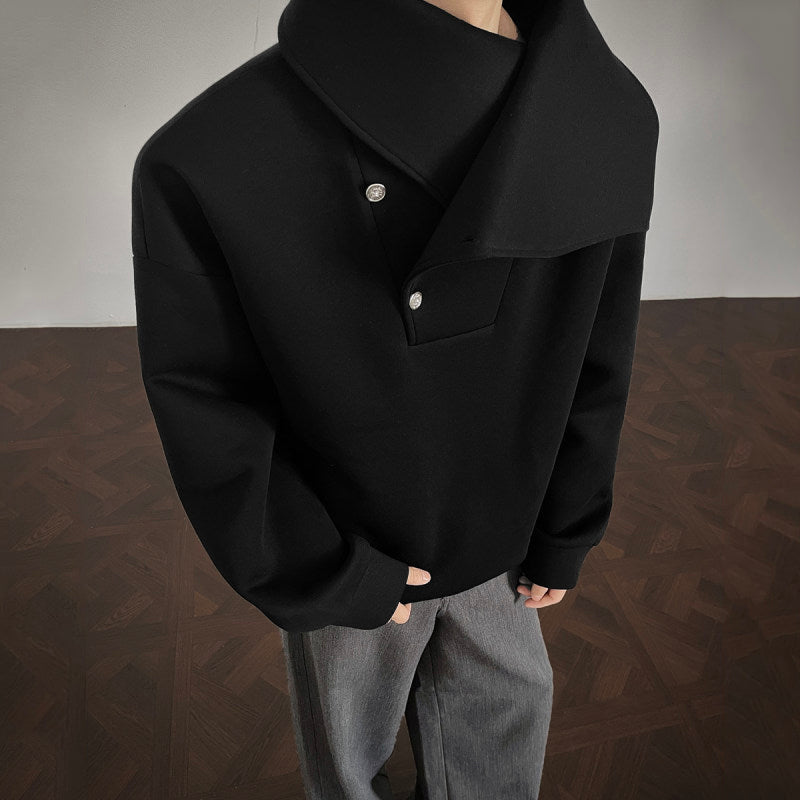 Asymmetrical Button-down Collar Windproof Sweatshirt