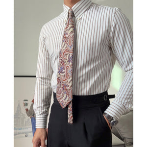 French Business Point Collar Striped Shirt