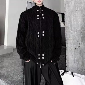 Button Stand Collar Loose Sweater