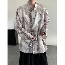 Load image into Gallery viewer, Retro Jacquard Stitching Stand Collar Ink Print Shirt
