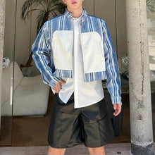 Load image into Gallery viewer, Blue Striped PU Leather Cropped Jacket
