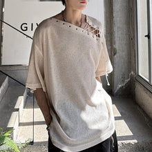 Load image into Gallery viewer, Retro Drawstring Hollow Irregular T-shirt

