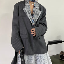 Load image into Gallery viewer, Lace-paneled Collar Striped Casual Suit Jacket
