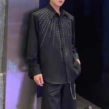 Load image into Gallery viewer, Lapel Loose Rhinestone Solid Color Shirt
