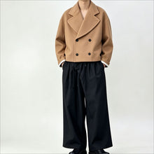 Load image into Gallery viewer, Japanese Wool Double Breasted Wide Lapel Drop Shoulder Cropped Boxy Jacket

