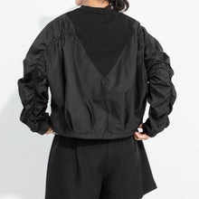 Load image into Gallery viewer, Women's Ruched Sleeve Paneled Drawstring Hem Batwing Long Sleeve Top

