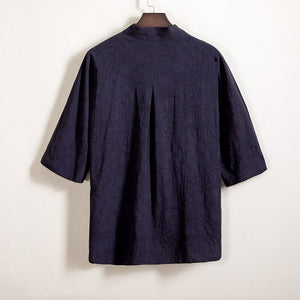 Cotton and Linen Jacquard Vintage Half Sleeve Shirt
