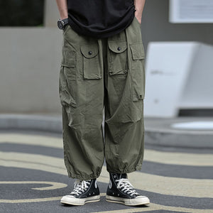 Retro Multi-pocket Wide-leg Pants