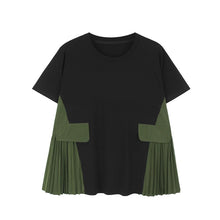 Load image into Gallery viewer, Fake Pocket Pleated Patchwork Loose T-shirt
