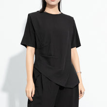 Load image into Gallery viewer, Draped Hem Pleated Patchwork T-shirt
