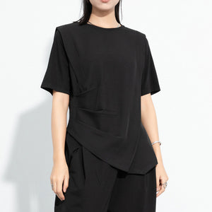 Draped Hem Pleated Patchwork T-shirt