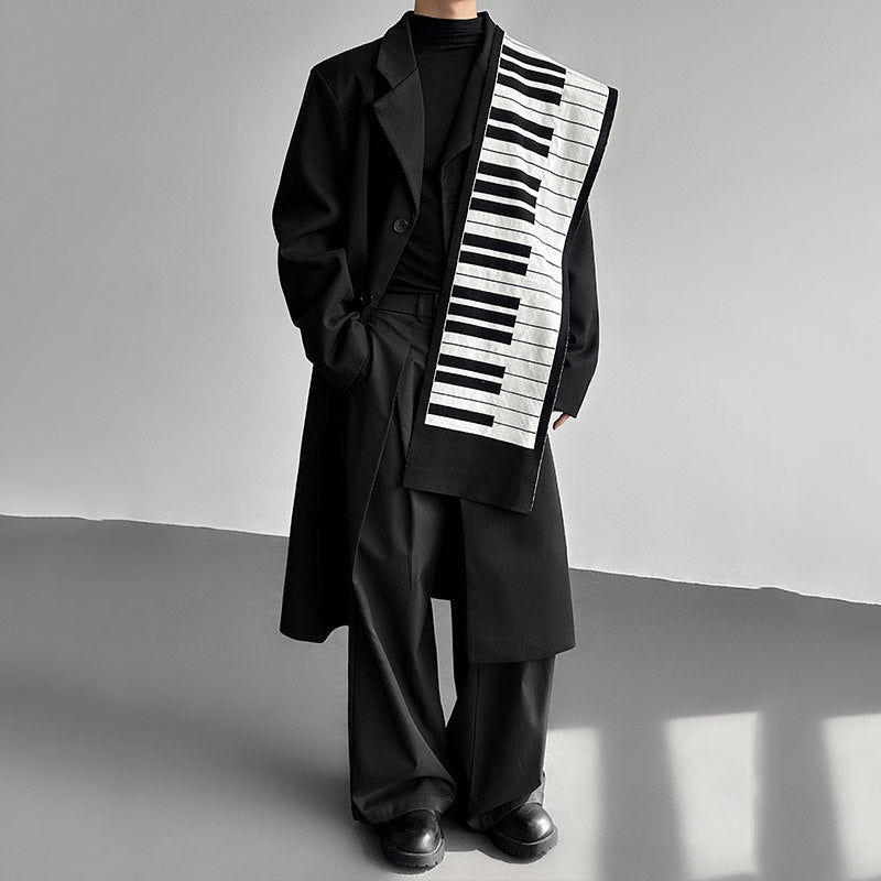 Jacquard Scarf Over-the-knee Wool Coat