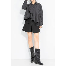 Load image into Gallery viewer, Women's Asymmetrical Double Layer Ruffle Hem Striped Shirt
