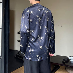 Lace-up Bamboo Leaf Print Shirt