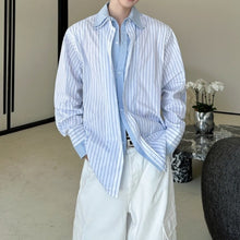 Load image into Gallery viewer, Striped Collared Shirt with A Faux-layered Look

