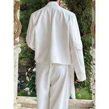 Load image into Gallery viewer, Lace Streamer Overlay Ribbon Belt Cropped Blazer Jacket
