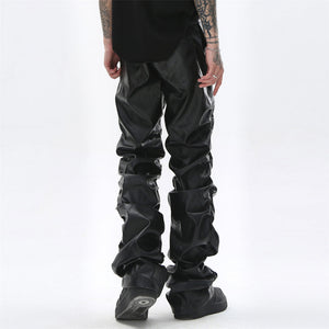 Dark Punk Pleated PU Leather Pants