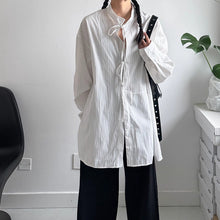 Load image into Gallery viewer, Deconstructed Drawstring Vertical Striped Loose Casual Shirt
