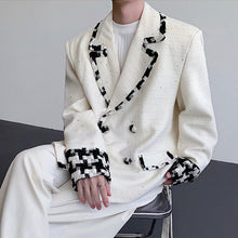 Load image into Gallery viewer, Woven Panel Check Double-Breasted Blazer
