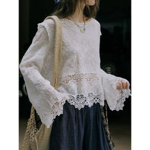Load image into Gallery viewer, Women's Washed Cotton Lace Cut Out Breathable Shirt
